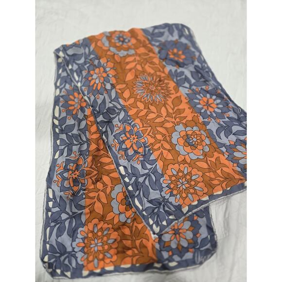 Vintage Vera Neumann Signed 42x15 Hand Rolled Scarf Made in Japan Orange Floral - Picture 2 of 8